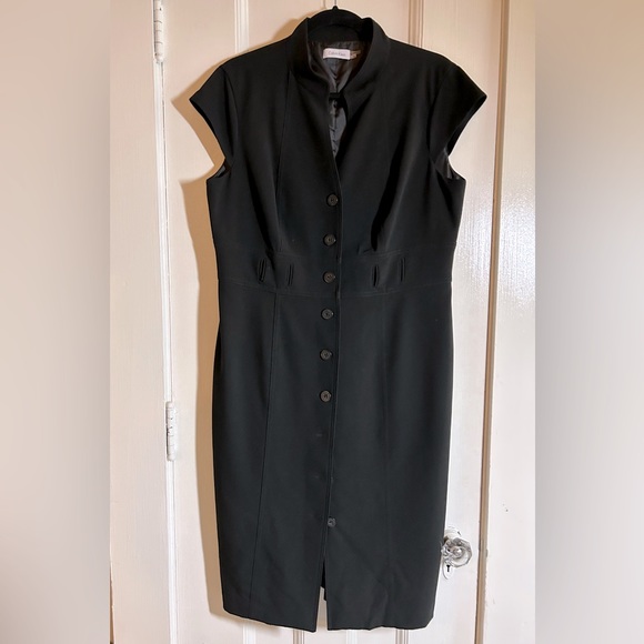 Calvin Klein Black Button Shift Dress with Cut out Waist Detail size 14 - Picture 9 of 9
